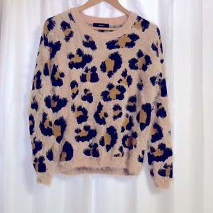 Pink and Leopard Print fuzzy sweater